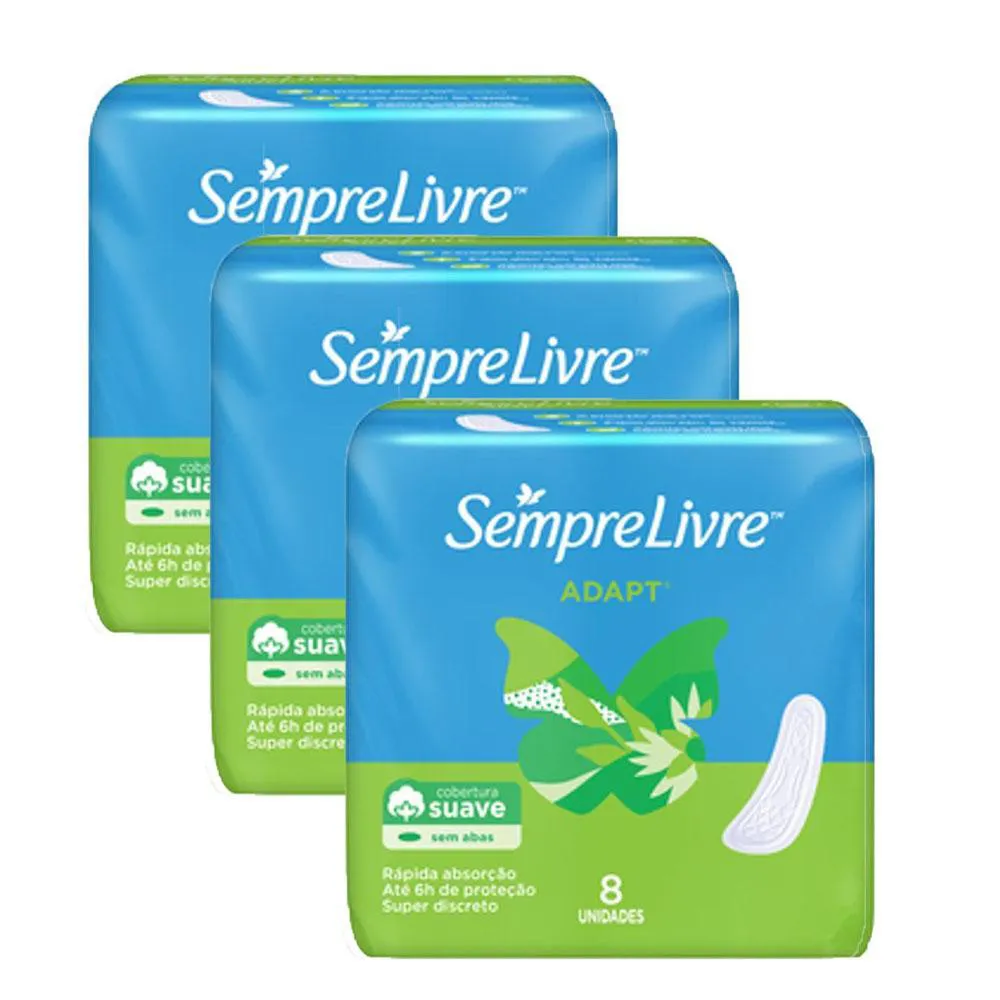Kit 3 Absorventes Externo Sempre Livre Adapt sem Abas 8 unidades