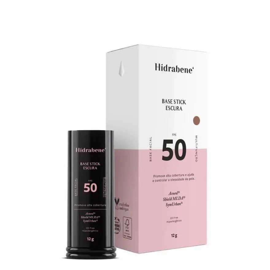Base Facial Stick 50 Fps Hidrabene Tipo Bastão Clareador Multifunção Alta Cobertura Controla Oleosidade Escura