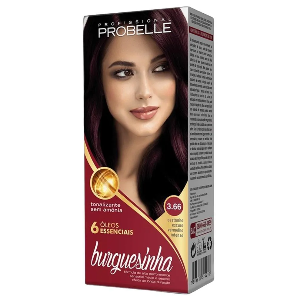 Tintura Probelle Burguesinha 3.66 Castanho Escuro Verm Intenso