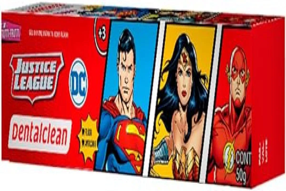 Pasta de Dente Infantil Heróis Liga da Justiça com Flúor Tutti-frutti 50g