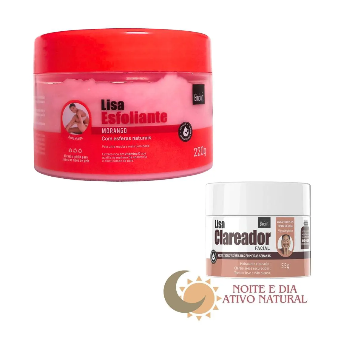 Creme Clareador Facial + Esfoliante Morango Corpo e Rosto