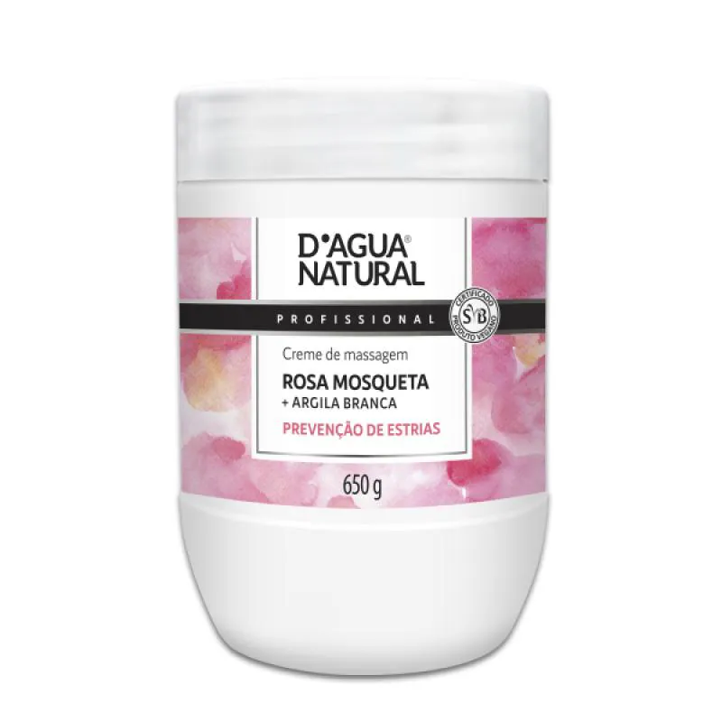 CREME DE MASSAGEM ROSA MOSQUETA PREVENçãO DE ESTRIAS COM ARGILA BRANCA 650G