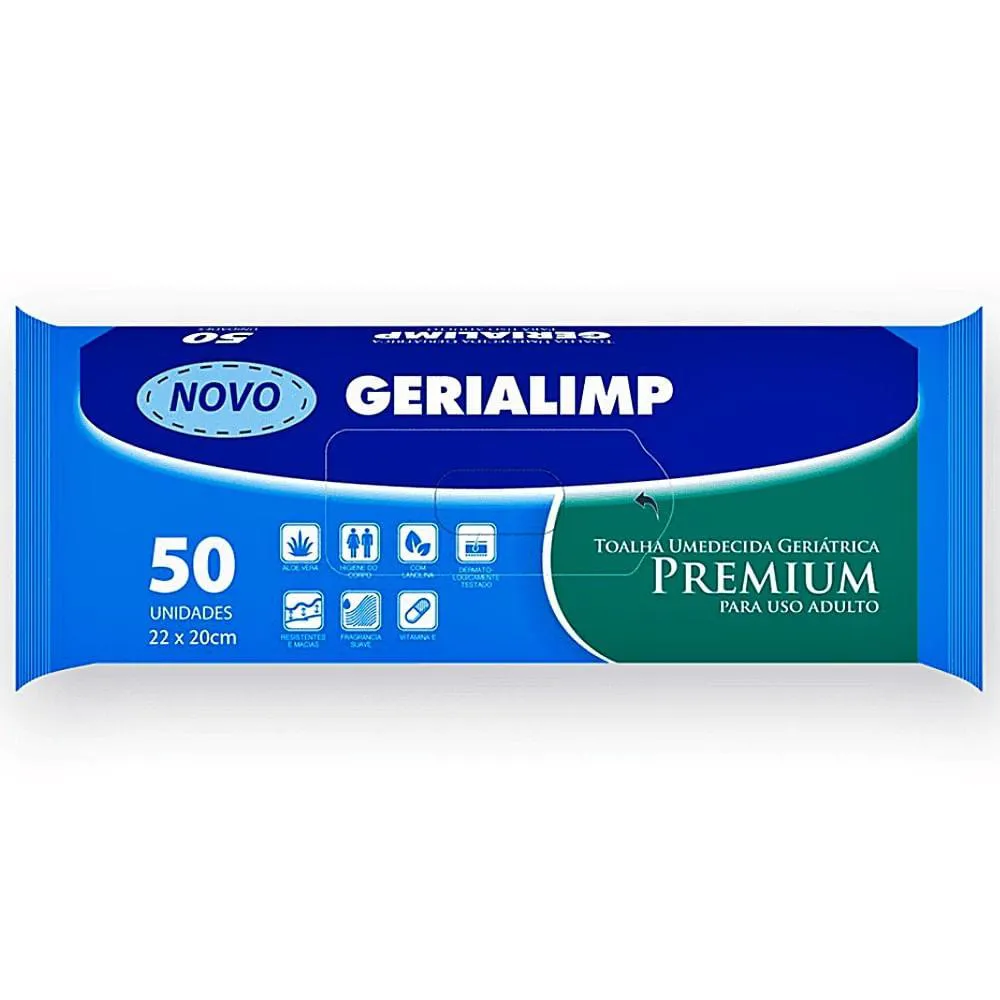 Toalha Umedecida Geriátrica Premium Gerialimp 22x20cm-50 Und