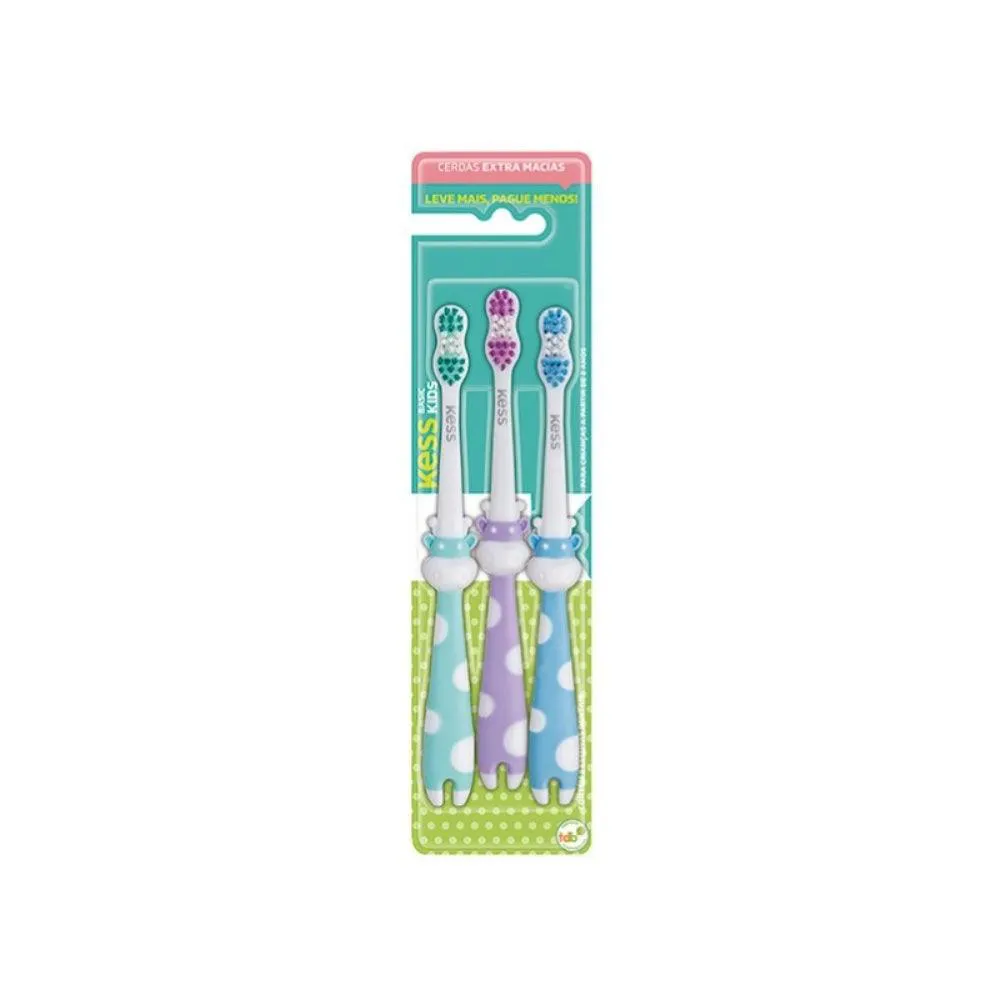 Escova Dental Kess Kids Extra Macia 2566 com 3un