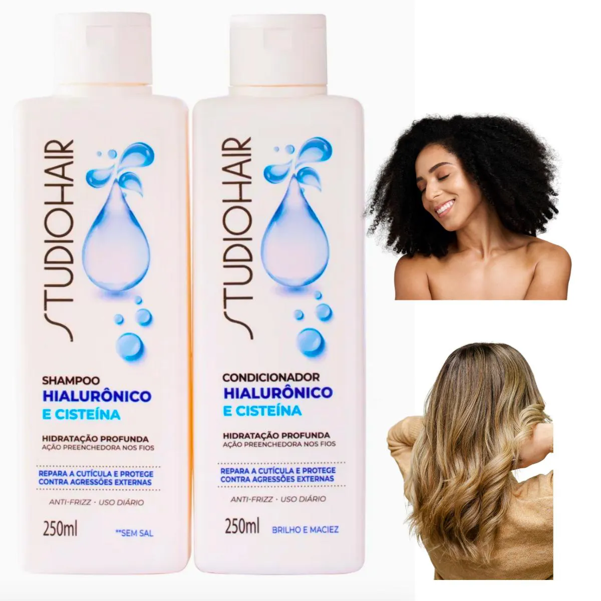 Shampoo e Condicionador Hialurônico e Cisteína Hidratação Profunda Kit 250ml + 250ml