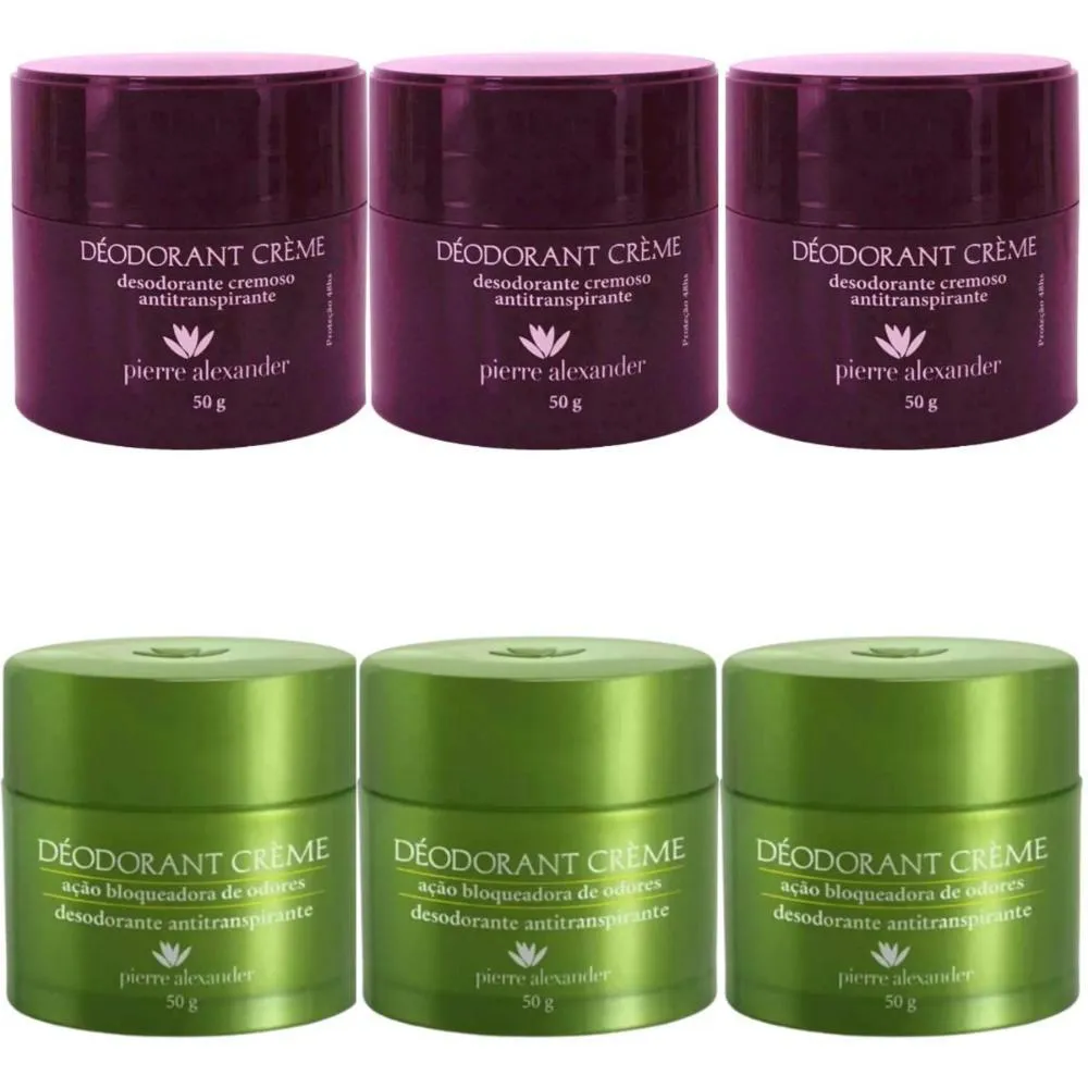 Kit Desodorante Antitranspirante Creme Pierre Alexander 50g 6 unidades