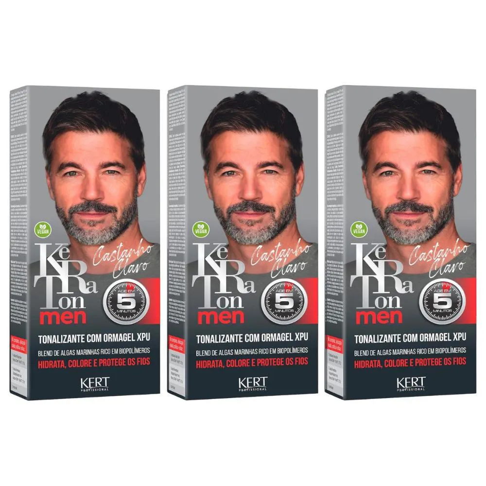 Kit Tonalizante Keraton Men Castanho Médio Kert C/3