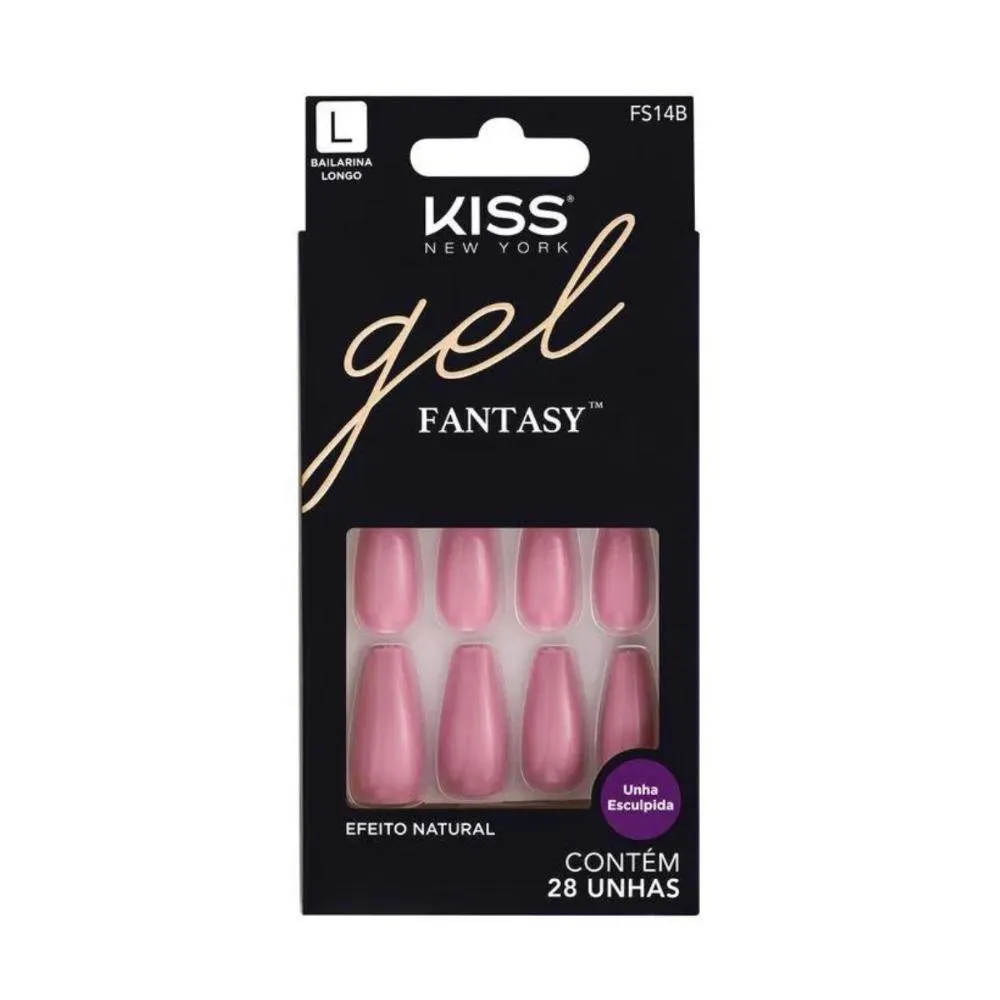 Unhas Postiças Kiss New York Gel Fantasy Bailarina Longo C/28un Fs14b
