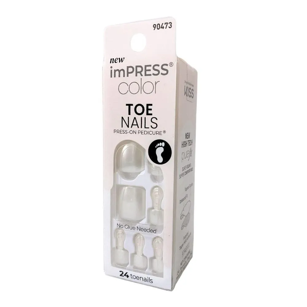 Unha Postiça para Pés Kiss Impress Color Toe Nails 501 Lustre White com 24un
