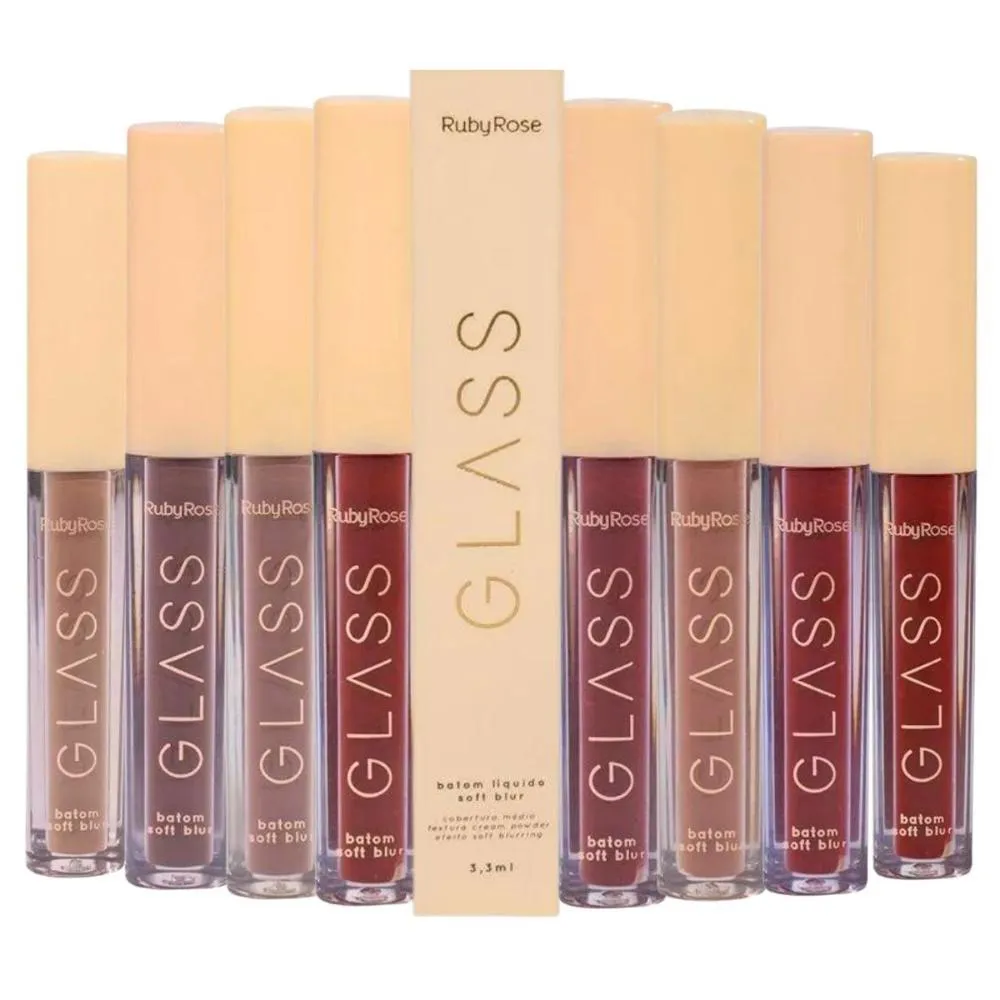 Kit Batom Líquido Soft Blur Ruby Rose Glass com 8 3,3ml