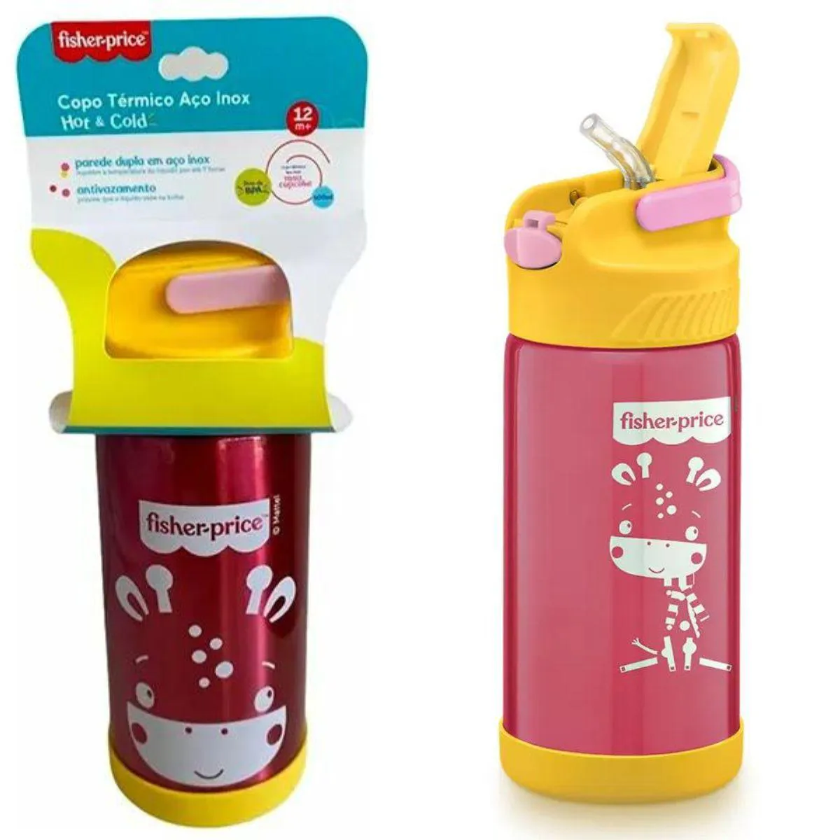 Copo Térmico Aço Inox Hot & Cold 400ml - Rosa - Fisher Price