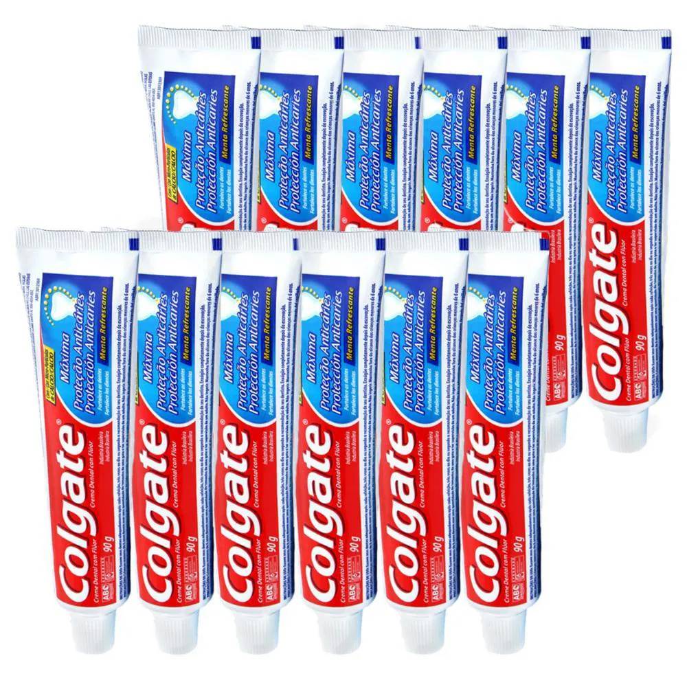 Kit Com 12 Cremes Dentais Colgate Máxima Proteção Anticáries 90G