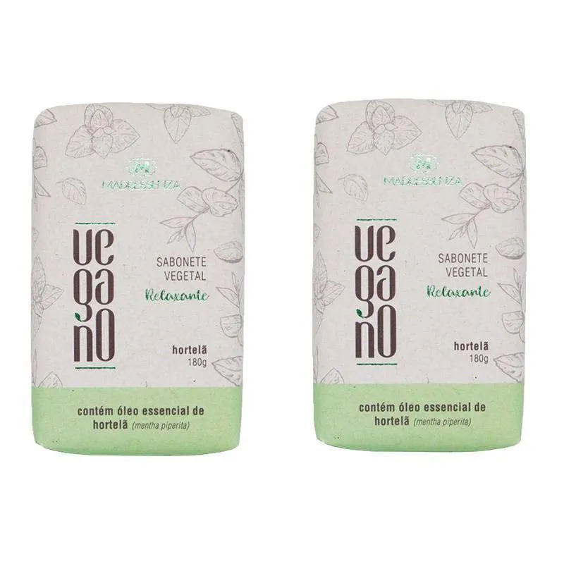 Kit 2 Sabonetes em Barra Vegano Relaxante Hortelã Madressenza 180g