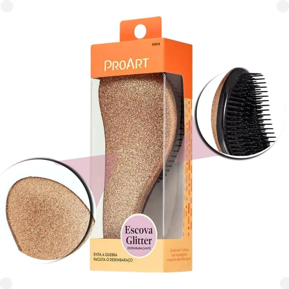 Escova Desembaraçante Proart Dourado Glitter Eg01b