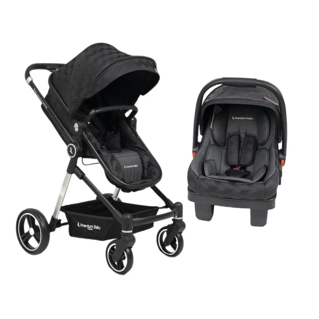 Carrinho com Bebê Conforto Ts Aston com Base Silver/black Premium Baby