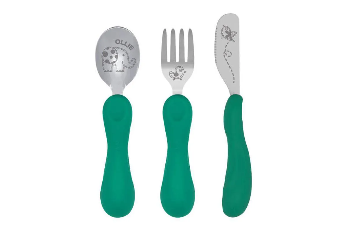 Jogo Anatômico Colher Garfo e Faca com Inox Elefante Ollie 3pcs - Marcus & Marcus