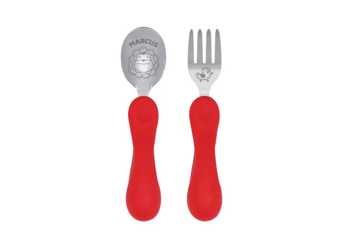 Jogo Anatômico Colher e Garfo com Inox Leão Marcus 2pcs (em Silicone e Inox) - Marcus & Marcus