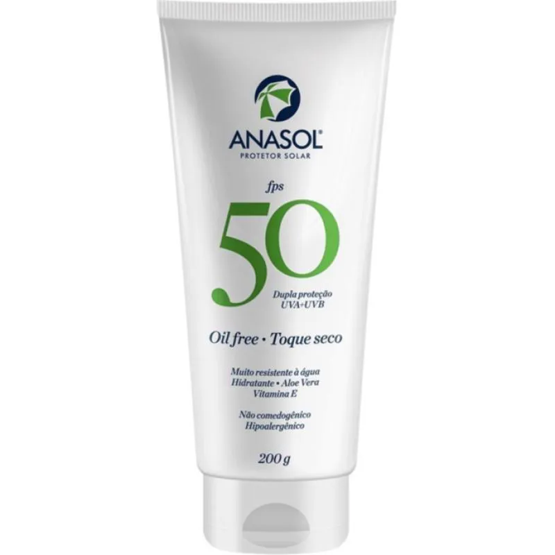 Protetor Solar Corporal Anasol 50 Fps 200 Ml - Hidratação e Dupla Proteção Solar Uva+Uvb Oil Free Toque Seco Resistente