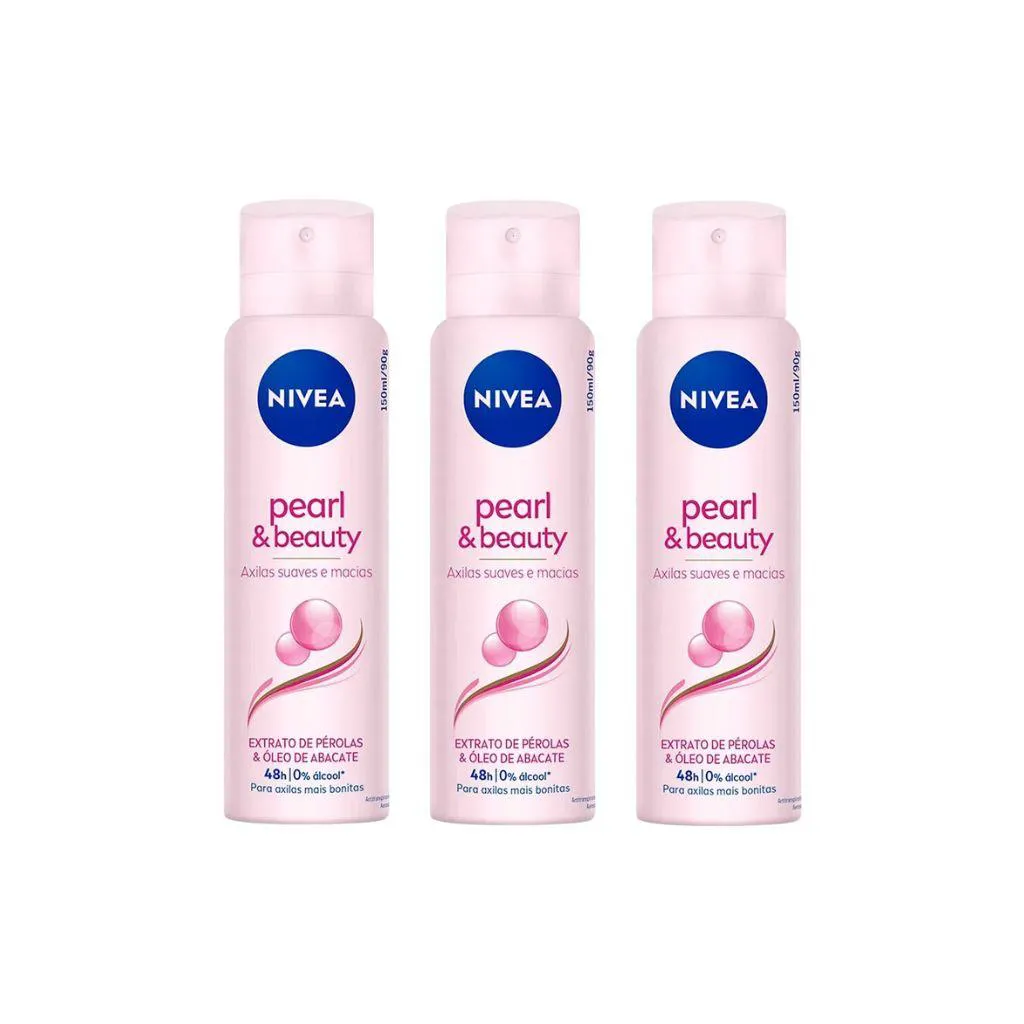 Desodorante Aero Nivea 150ml Fem Pearl Beauty - Kit C / 3un