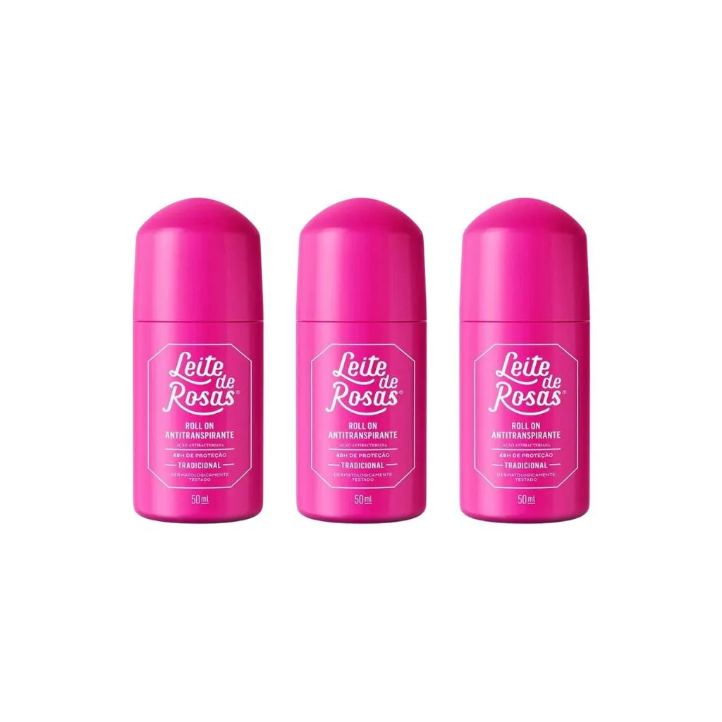 Desodorante Roll - On Leite de Rosas Trad 50ml - Kit C / 3un