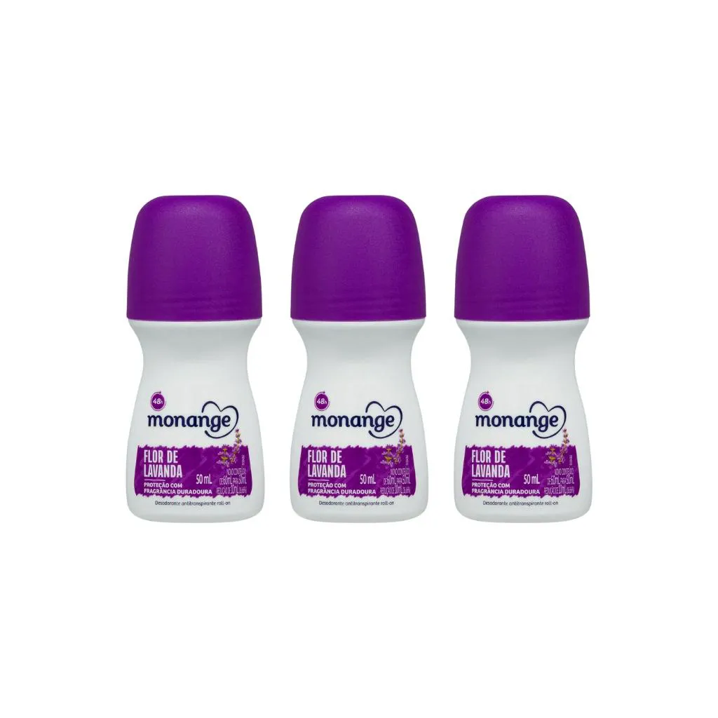Desodorante Roll - On Monange 50ml Flor Lavanda - Kit C / 3un