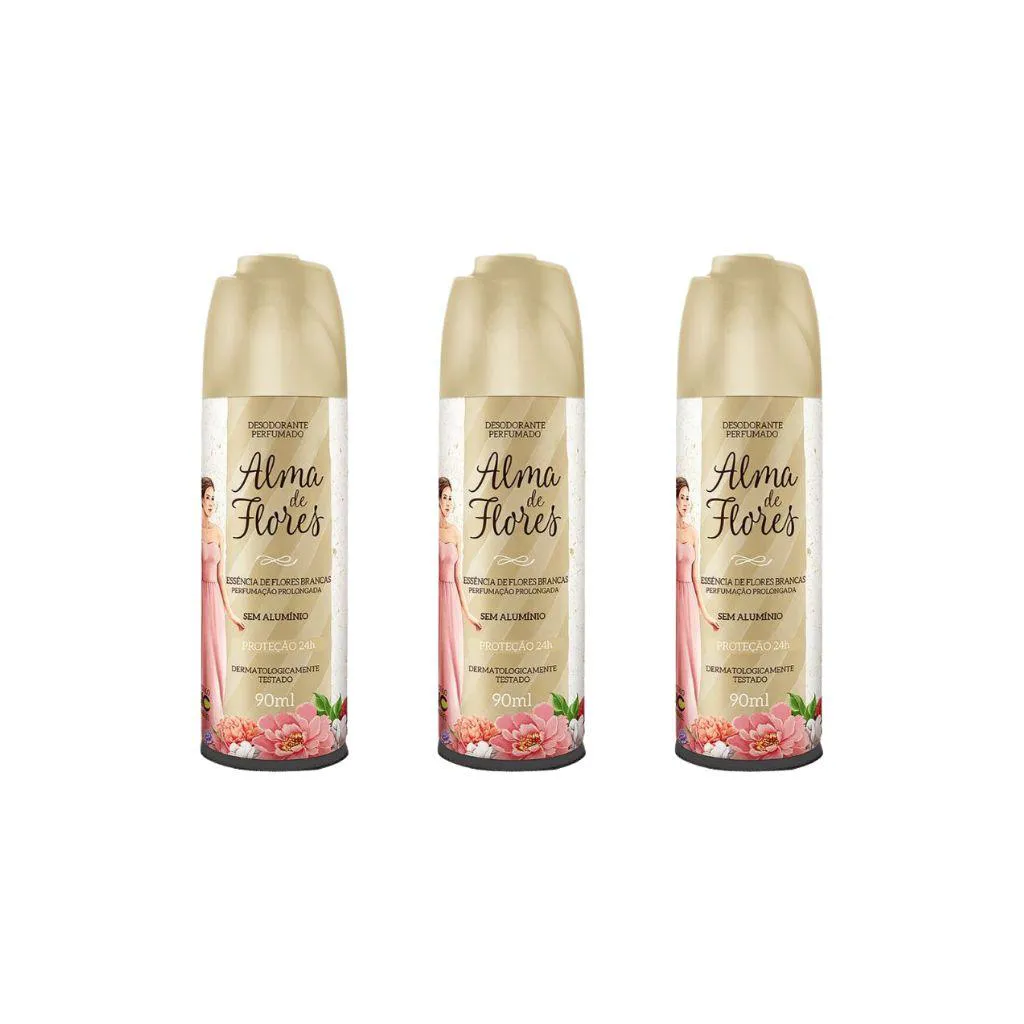 Desodorante Spray Alma de Flores 90 Ml Ess de Flores Brancas - Kit C / 3un
