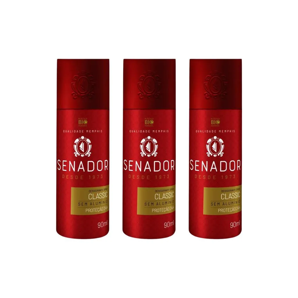 Desodorante Spray Senador Classic 90ml - Kit C / 3un