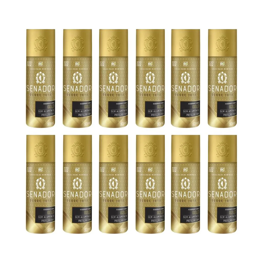 Desodorante Spray Senador Gold 90ml - Kit C / 12un