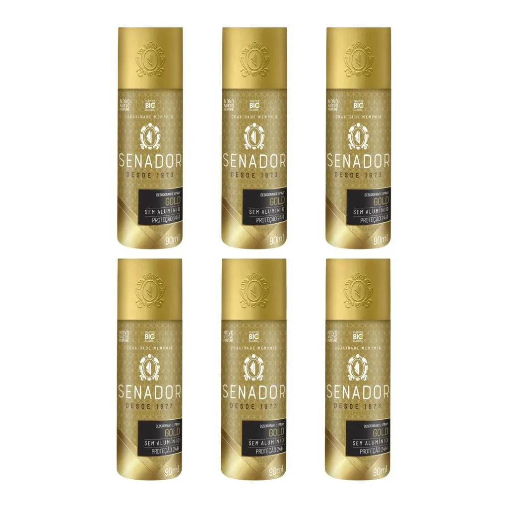 Desodorante Spray Senador Gold 90ml - Kit C / 6un