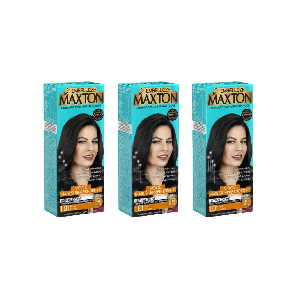 Coloraçao Maxton 1.01 Preto Carvao - Kit C / 3un