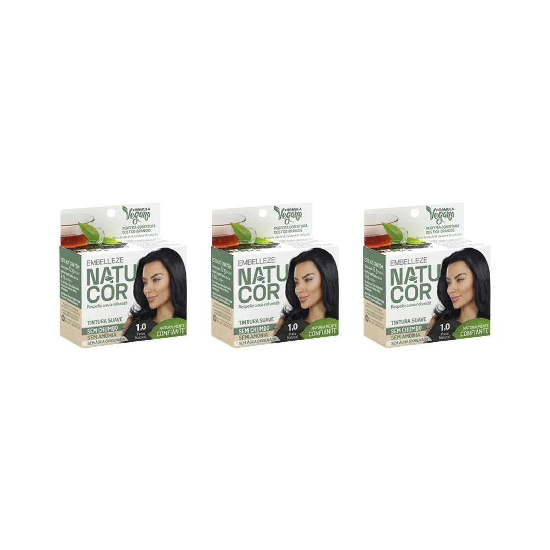 Coloraçao Natucor 1.0 Preto Natural - Kit C / 3un