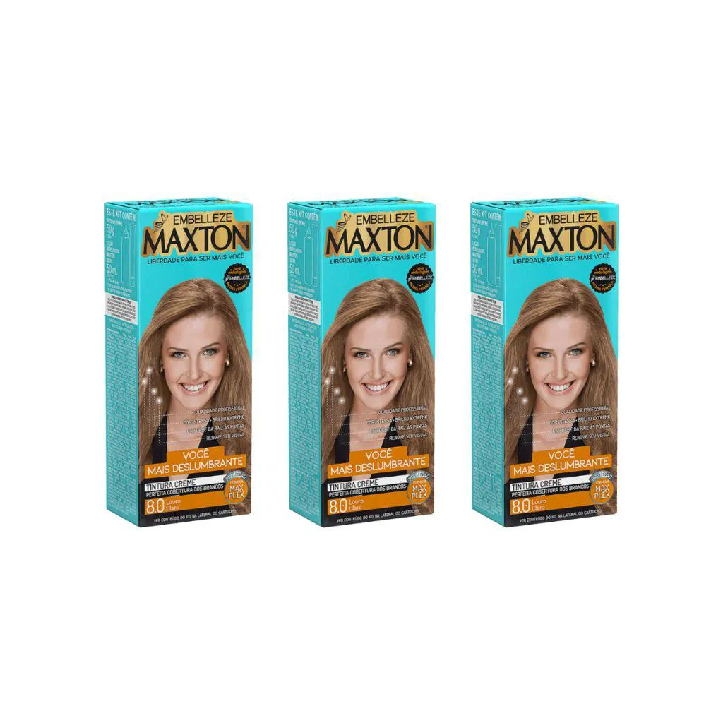 Coloraçao Maxton 8.0 Louro Claro Energia - Kit C / 3un