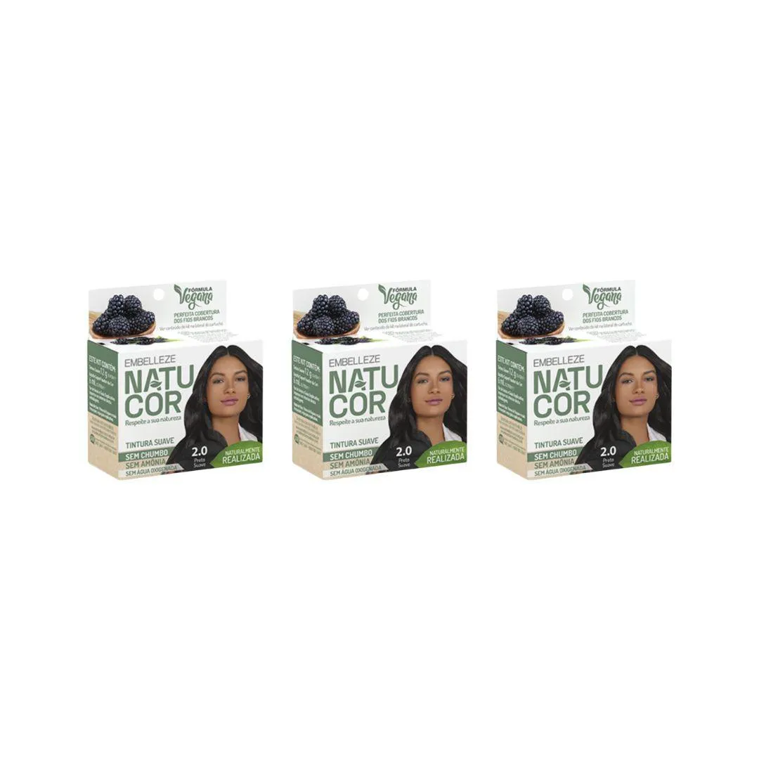 Coloraçao Natucor 2.0 Preto Suave - Kit C / 3un
