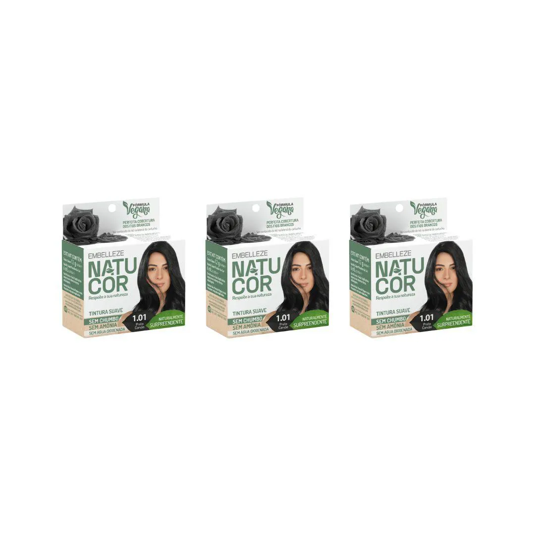 Coloraçao Natucor 1.01 Preto Carvao - Kit C / 3un