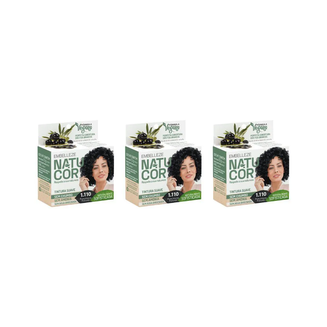 Coloraçao Natucor 1.110 Preto Intenso Profundo - Kit C / 3un