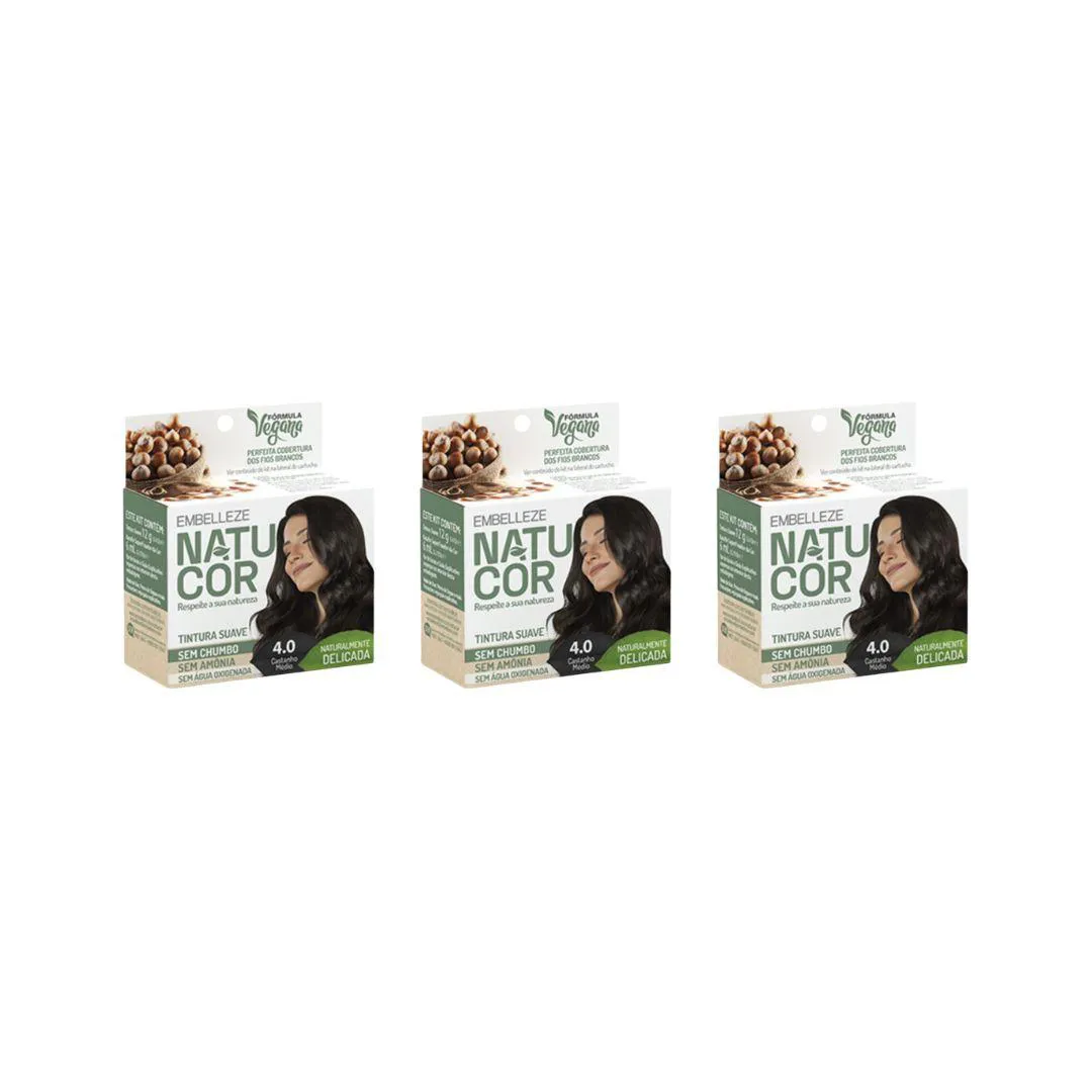 Coloraçao Natucor 4.0 Castanho Medio - Kit C / 3un