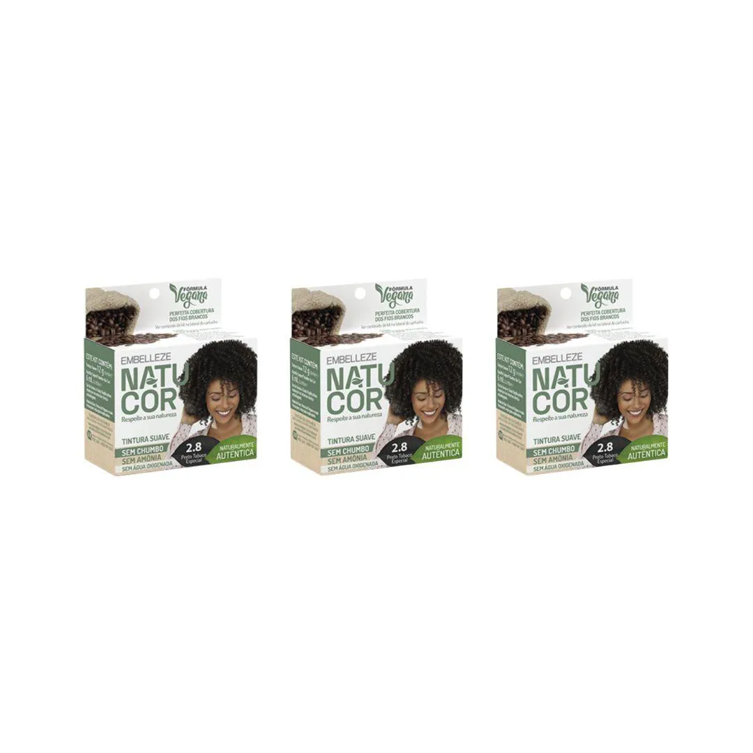 Coloraçao Natucor 2.8 Preto Tabaco - Kit C / 3un