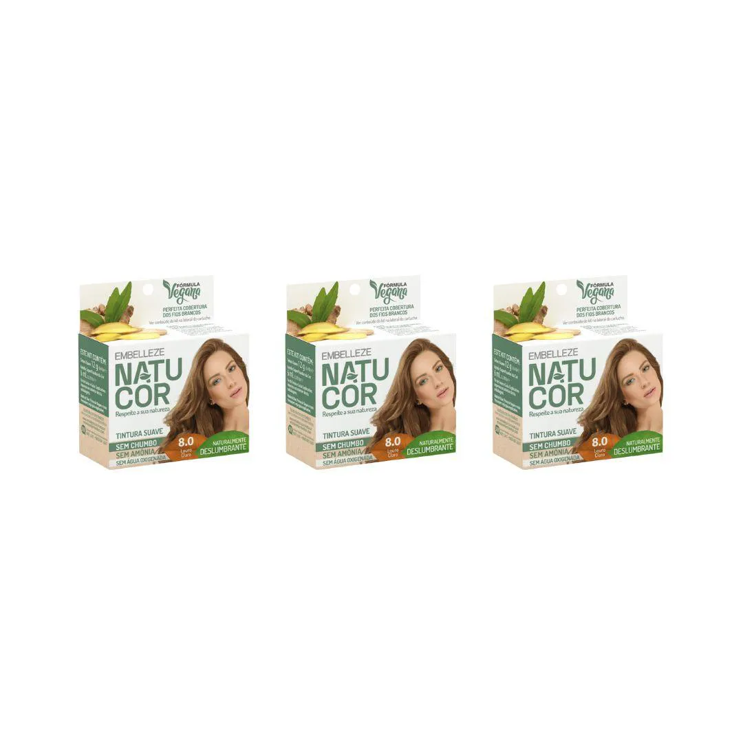 Coloraçao Natucor 8.0 Louro Claro - Kit C / 3un