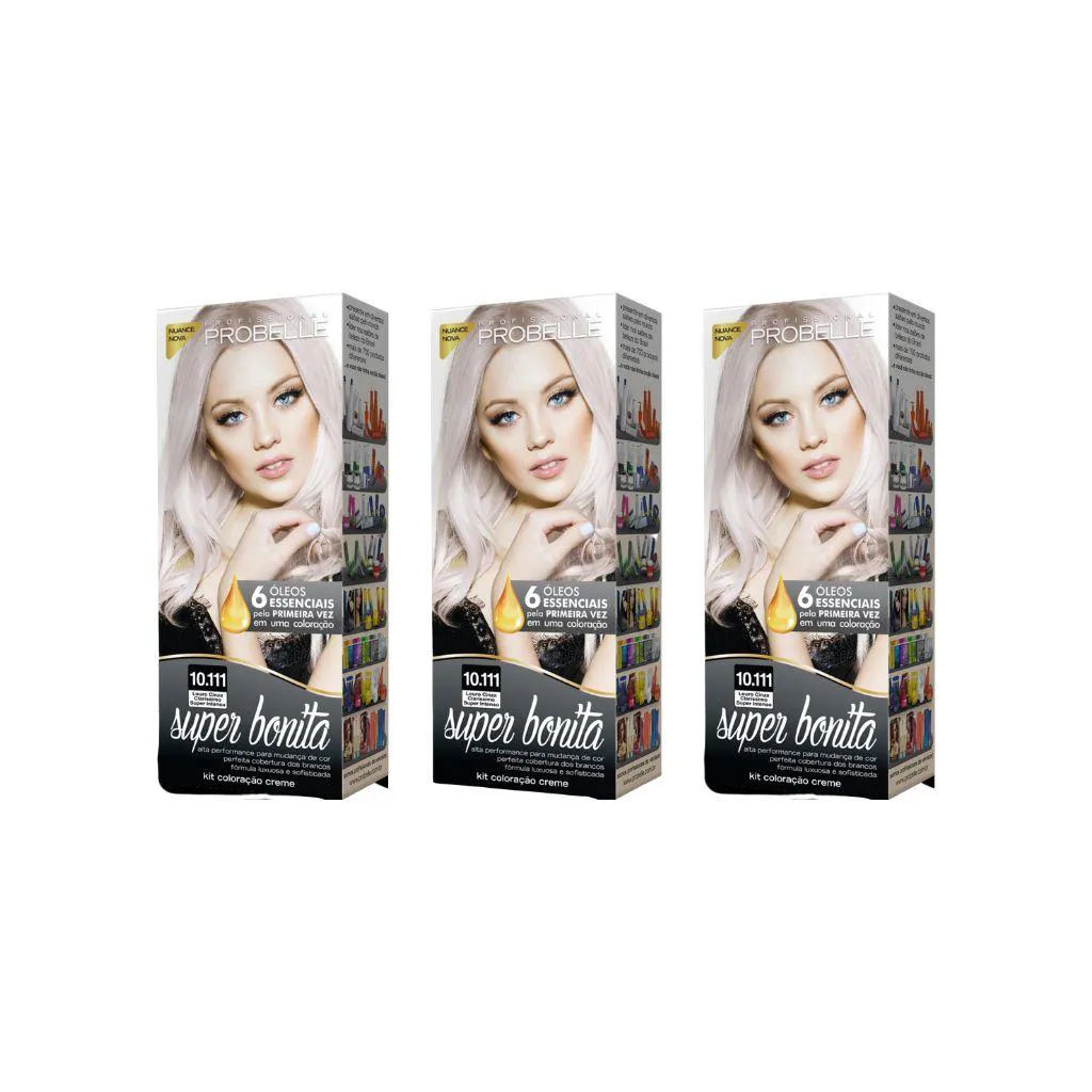 Coloraçao Probelle Super Bonita 10.111 Louro Cza Clarissimo - Kit C / 3un
