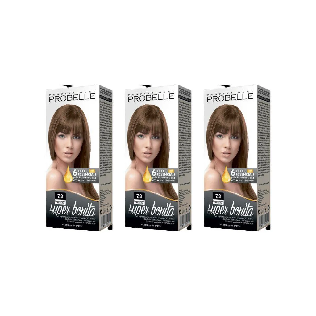 Coloraçao Probelle Super Bonita 7.3 Louro Medio Dourado - Kit C / 3un