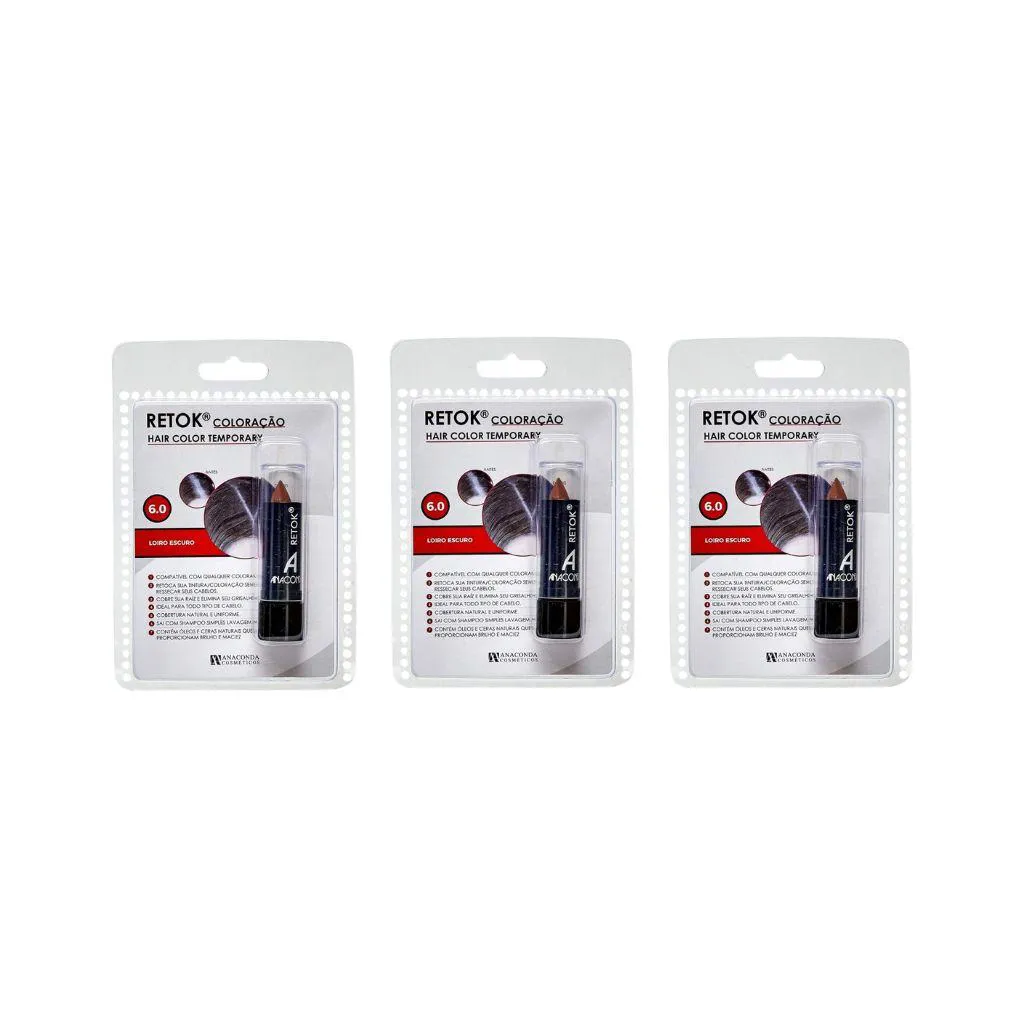 Retok de Coloraçao Anaconda 3g - 6.0 - Loiro Escuro - Kit C / 3un