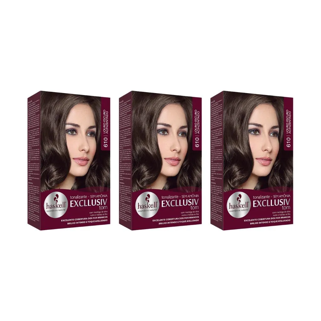 Coloraçao Haskell Tonalizante 610 Louro Escuro Acinz - Kit C / 3un