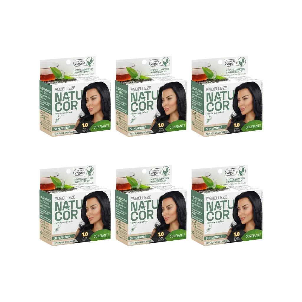 Coloraçao Natucor 1.0 Preto Natural - Kit C / 6un