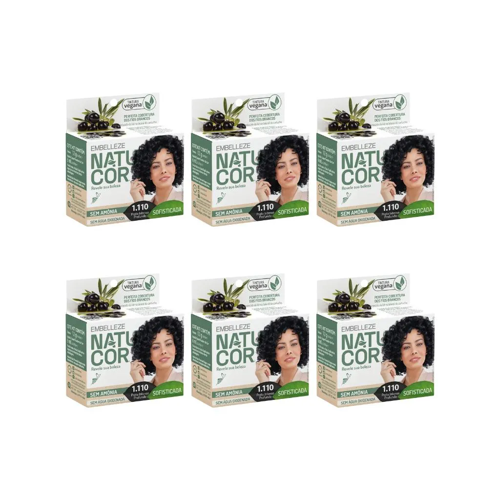 Coloraçao Natucor 1.110 Preto Intenso Profundo - Kit C / 6un