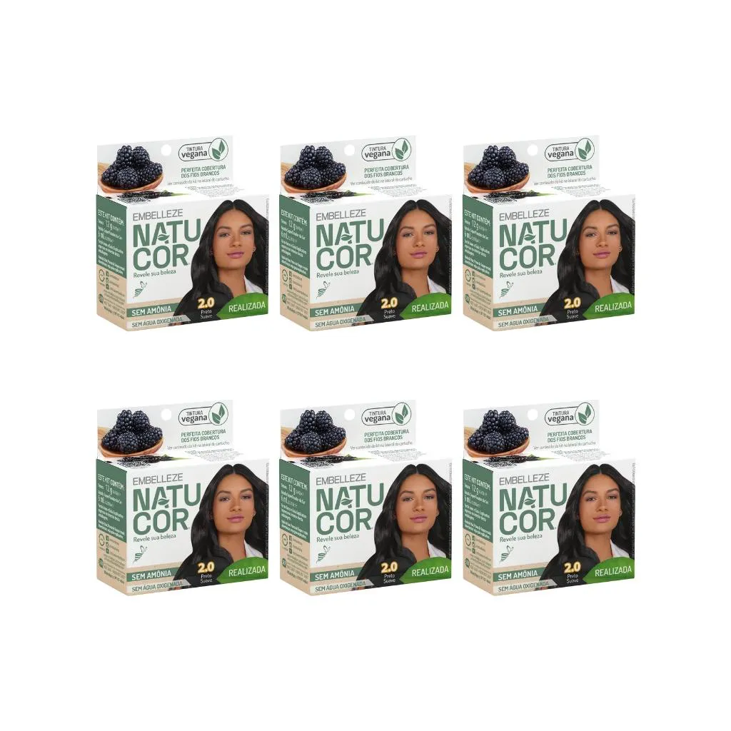 Coloraçao Natucor 2.0 Preto Suave - Kit C / 6un