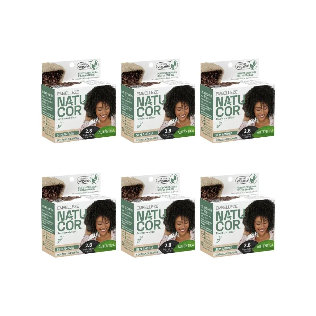 Coloraçao Natucor 2.8 Preto Tabaco - Kit C / 6un