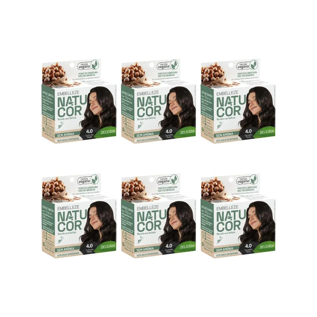 Coloraçao Natucor 4.0 Castanho Medio - Kit C / 6un