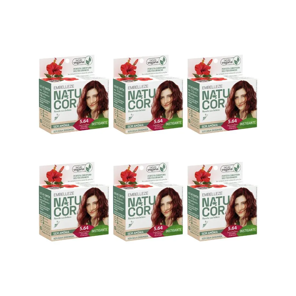 Coloraçao Natucor 5.64 Cast Claro Vermelho Acob - Kit C / 6un