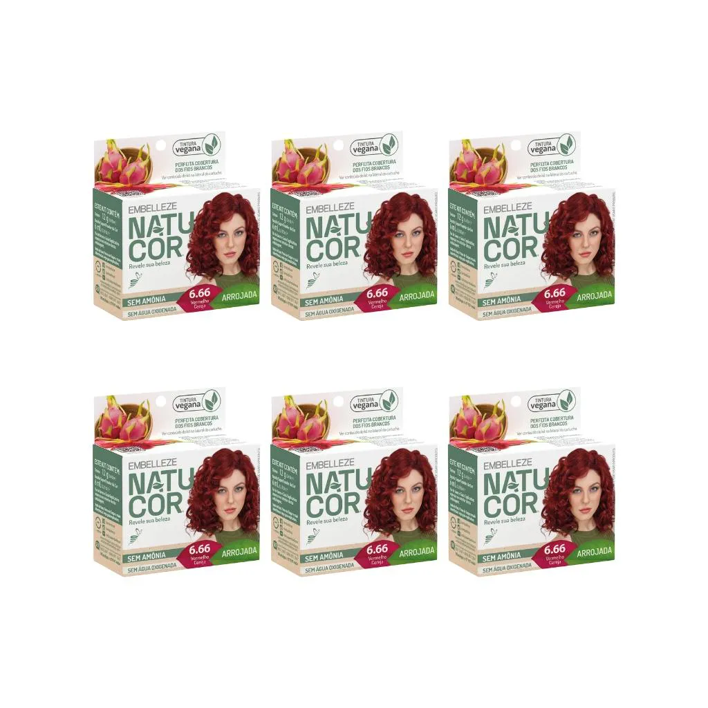 Coloraçao Natucor 6.66 Vermelho Cereja - Kit C / 6un