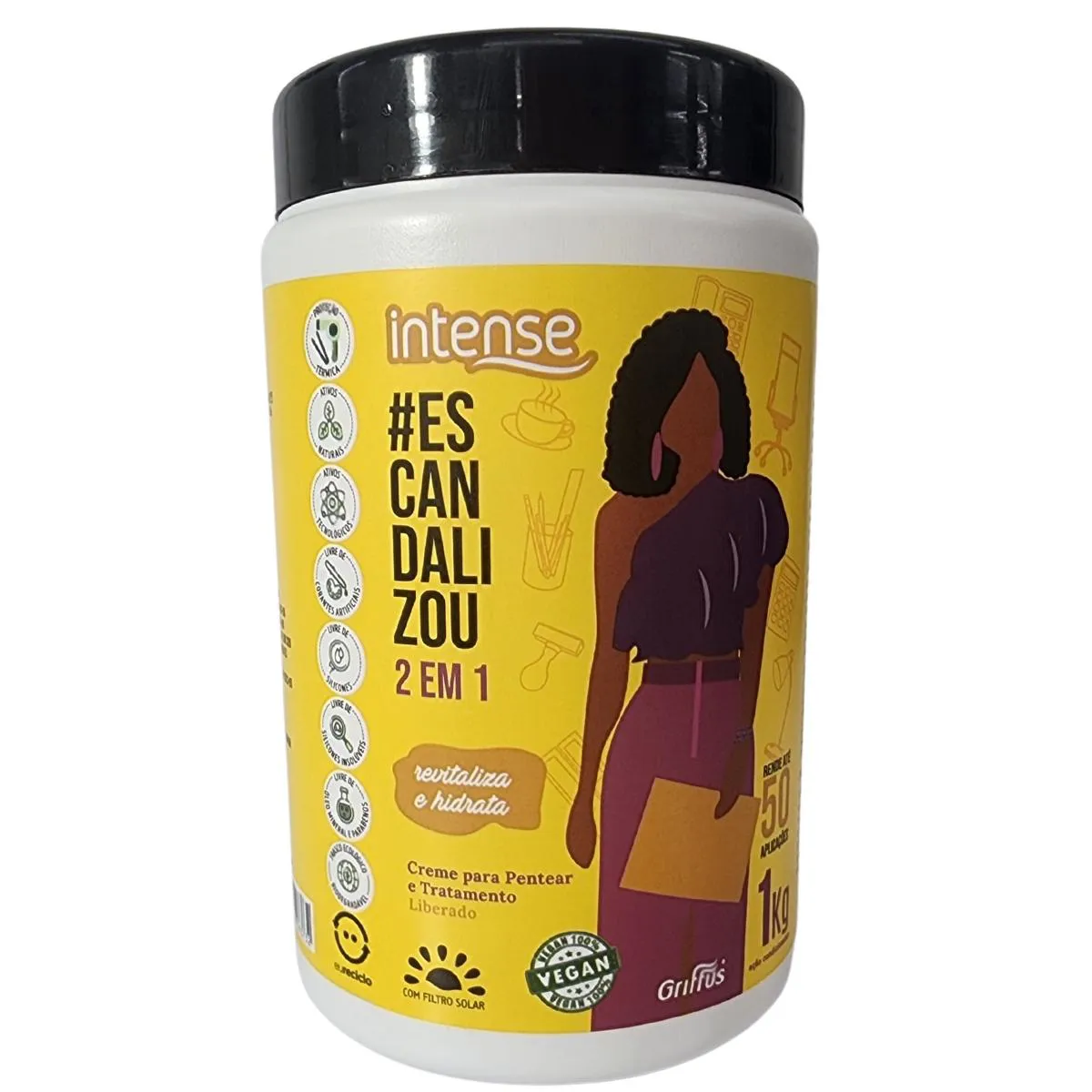 Creme para Pentear e Tratamento 2 em 1 Revitaliza e Hidrata Vegano #escandalizou Intense Griffus 1kg
